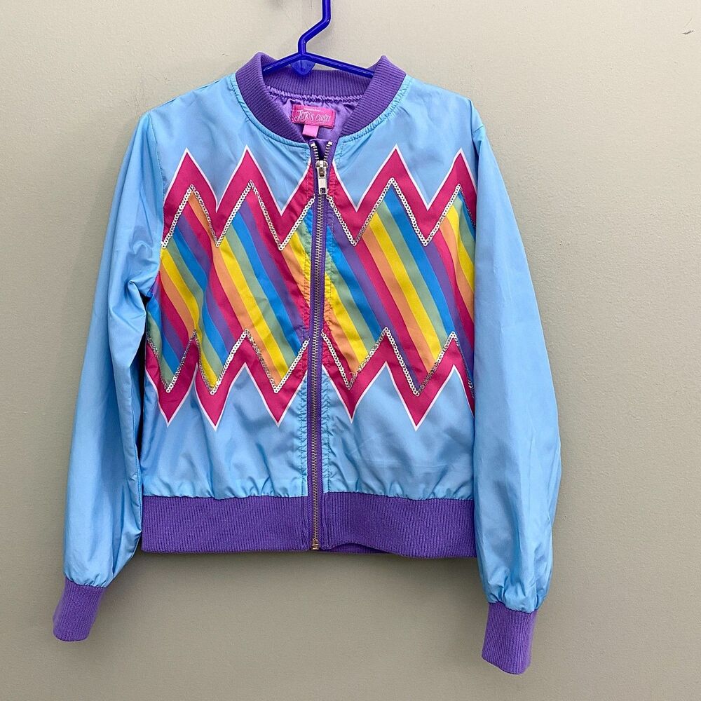 JoJo's Closet Satin Jacket Full Zip Jojo Siwa Girls 6/6X Blue Rainbow